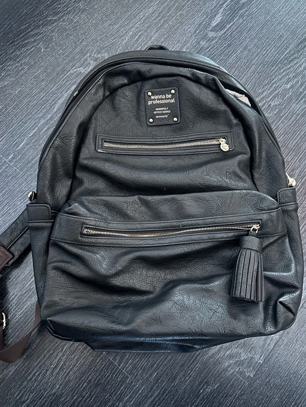 Monopoly Wanna Be Professional Black Faux Leather Laptop Backpack